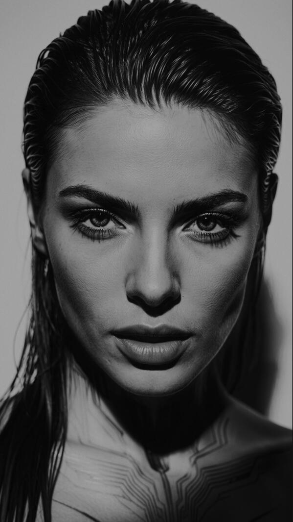 Mia Liorvian in a black and white Arri video shoot slick wet hair.